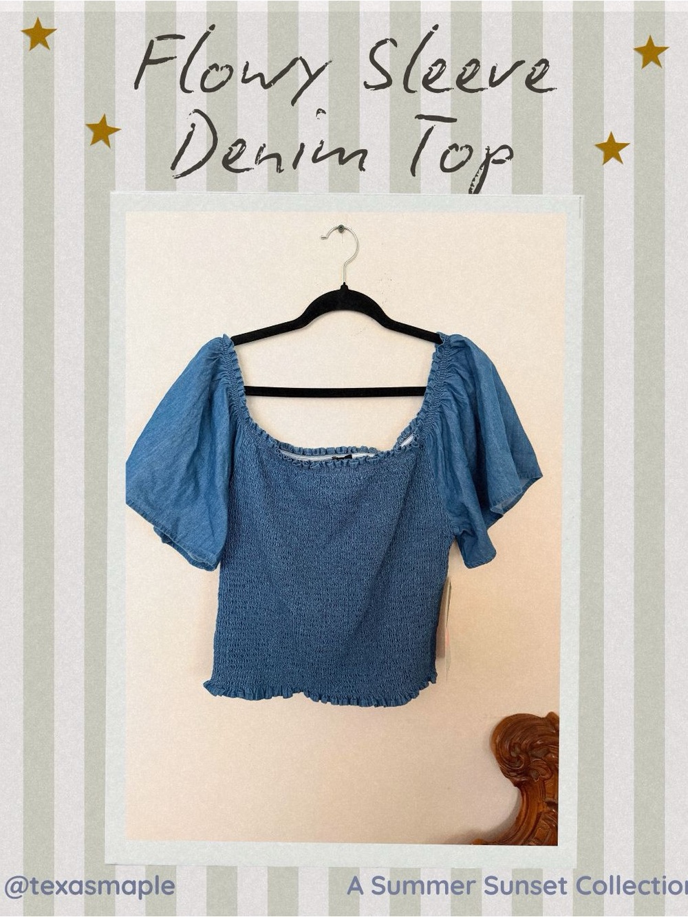 Denim Blue Flowy Sleeve Women's Top